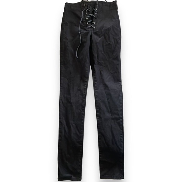 Tripp NYC High Waisted Black Corset Faux Leather Lace Up Skinny Pant Size 3 - Picture 2 of 4